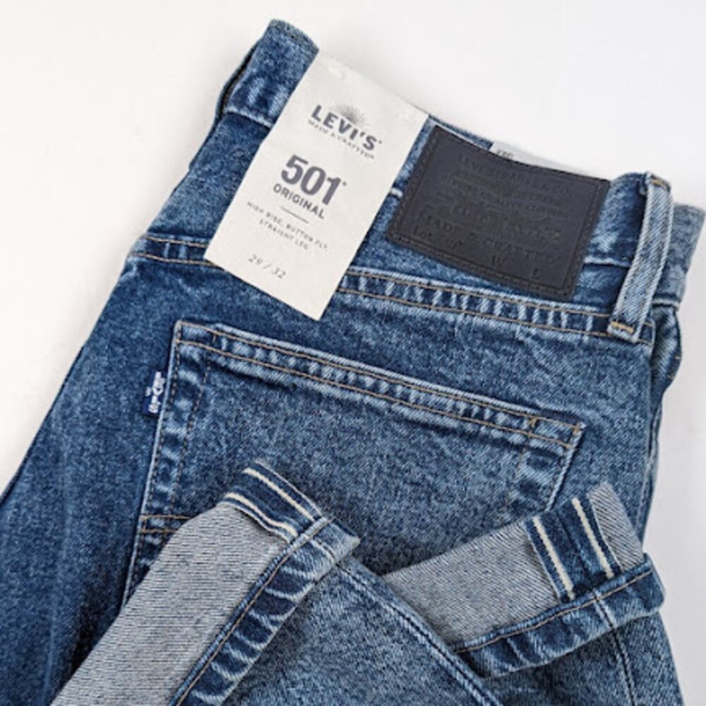 Levi's 501 Selvedge Big E High Rise Button Fly Straight Leg Jeans Size 29x32 NWT